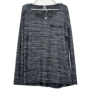 Jo & Co Womens Farile Sweater Drape Back High Low Long Sleeve Scoop Neck Gray L‎